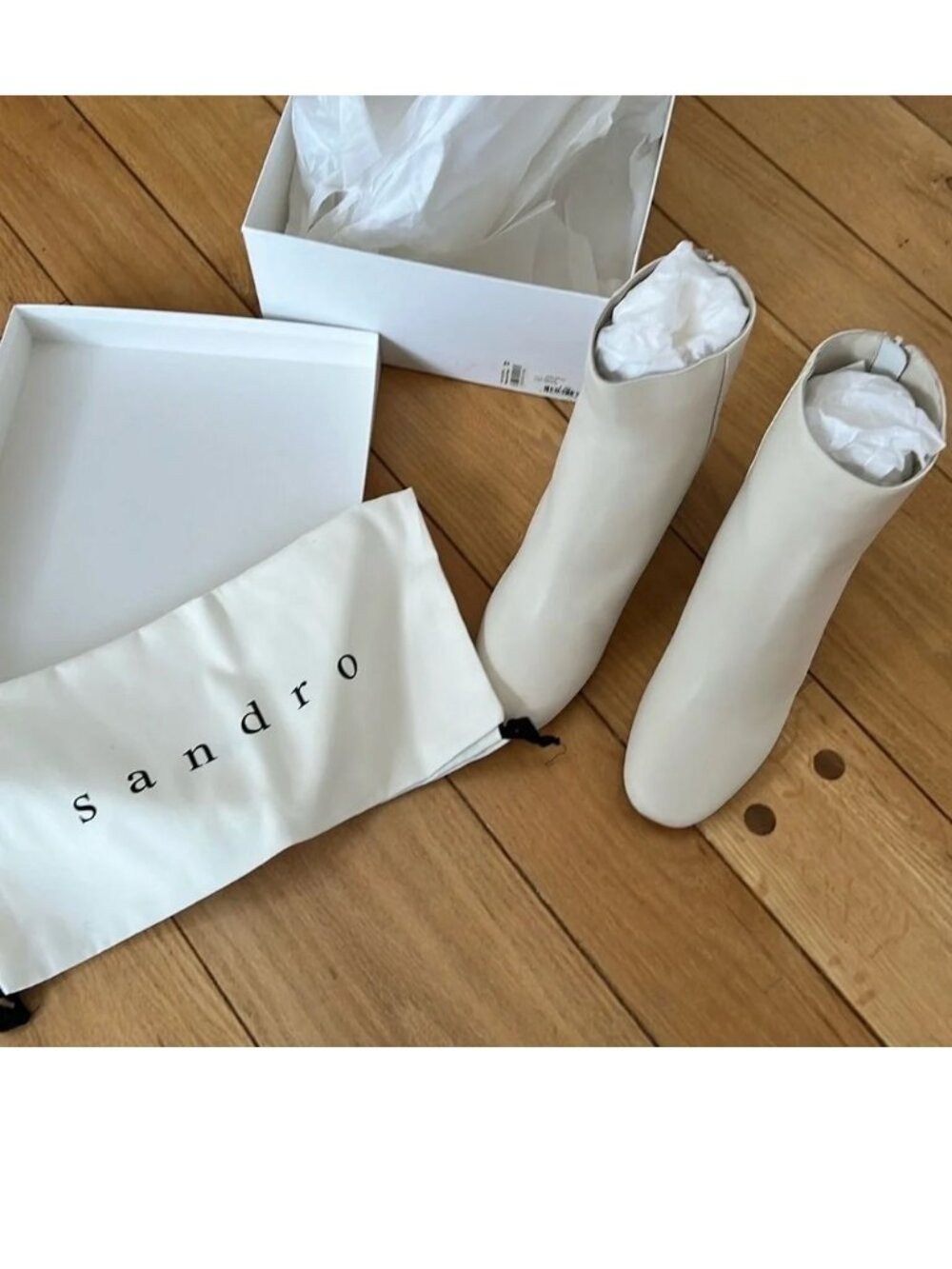 Sandro Paris womens Sacha Off White Leather Heeled Ankle Boot ~ LIKE NEW